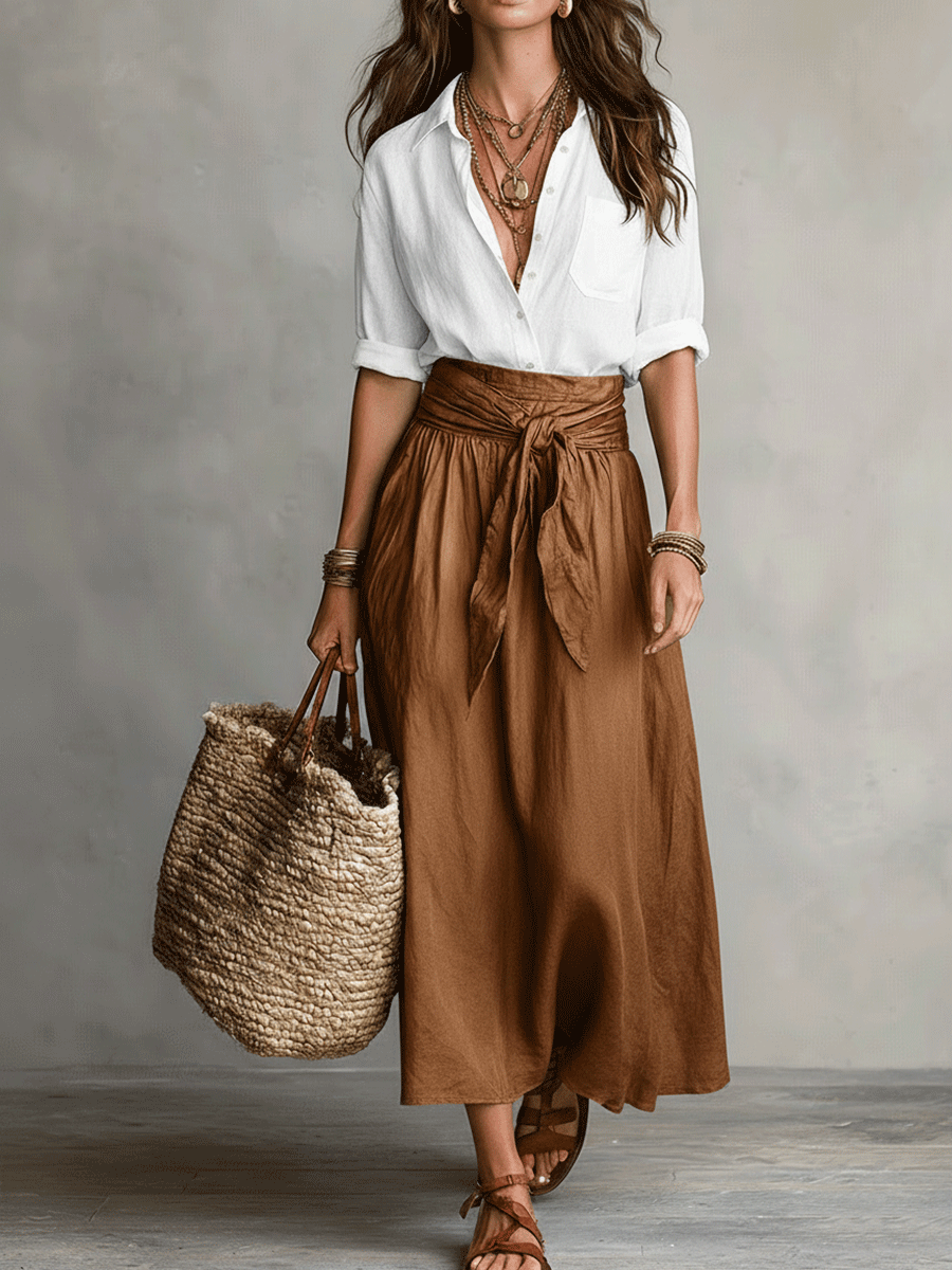 Vera™ | Ensemble Jupe Boho Élégance Effortless Marron