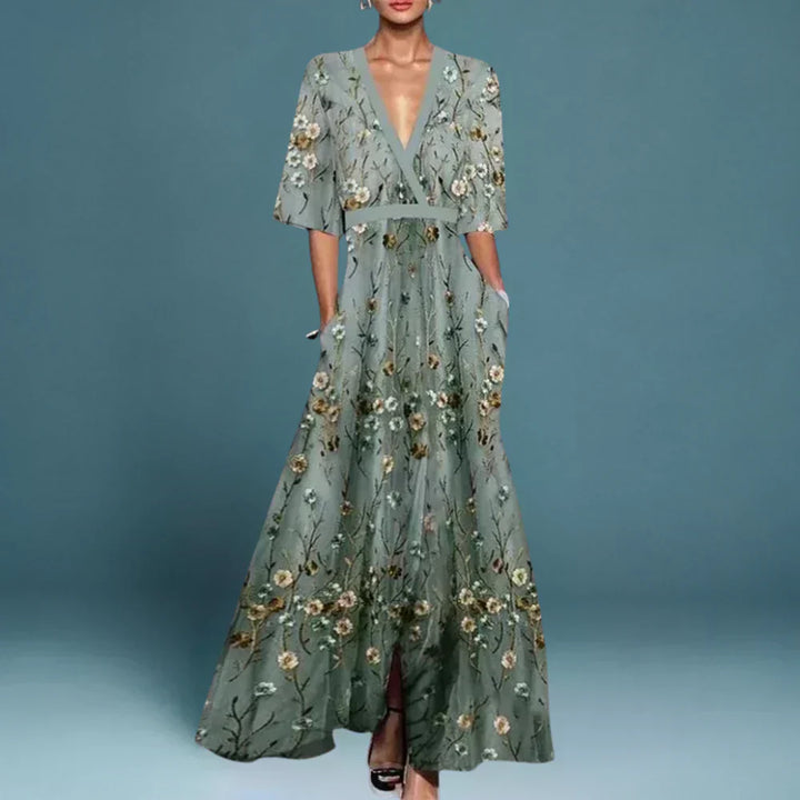 Hazel - Robe Maxi Fleurie Élégante Avec Ceinture