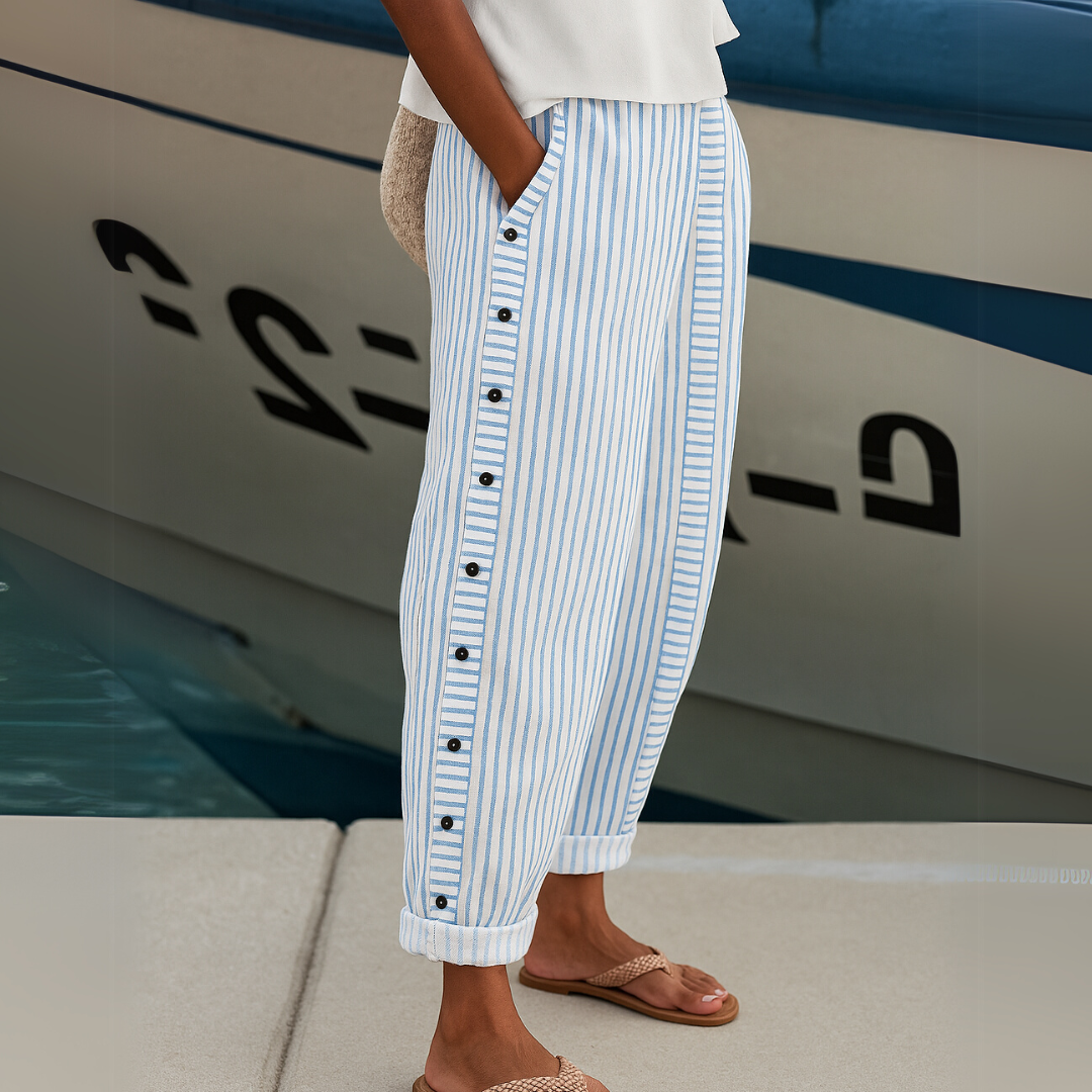 Caitlin | Pantalon Boutonné Rayé Chic