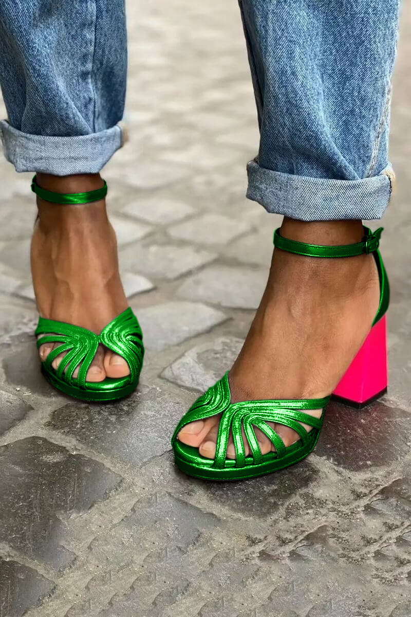SANDALLES À TALON BICOLORES