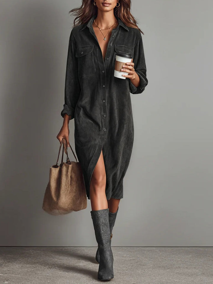 Robe à Poche Double en Velours Côtelé