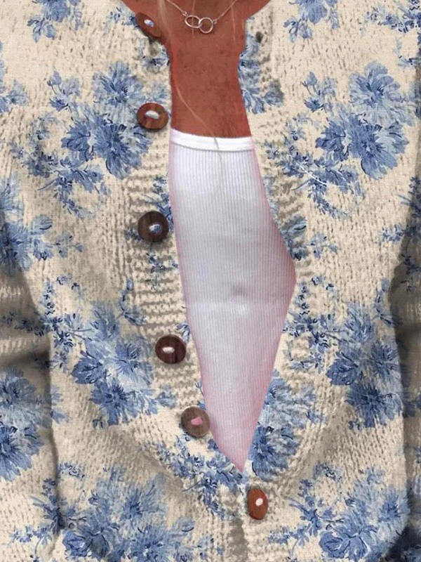 Women's Lovely Floral Art Print | Buttoned Cardigan Sweater