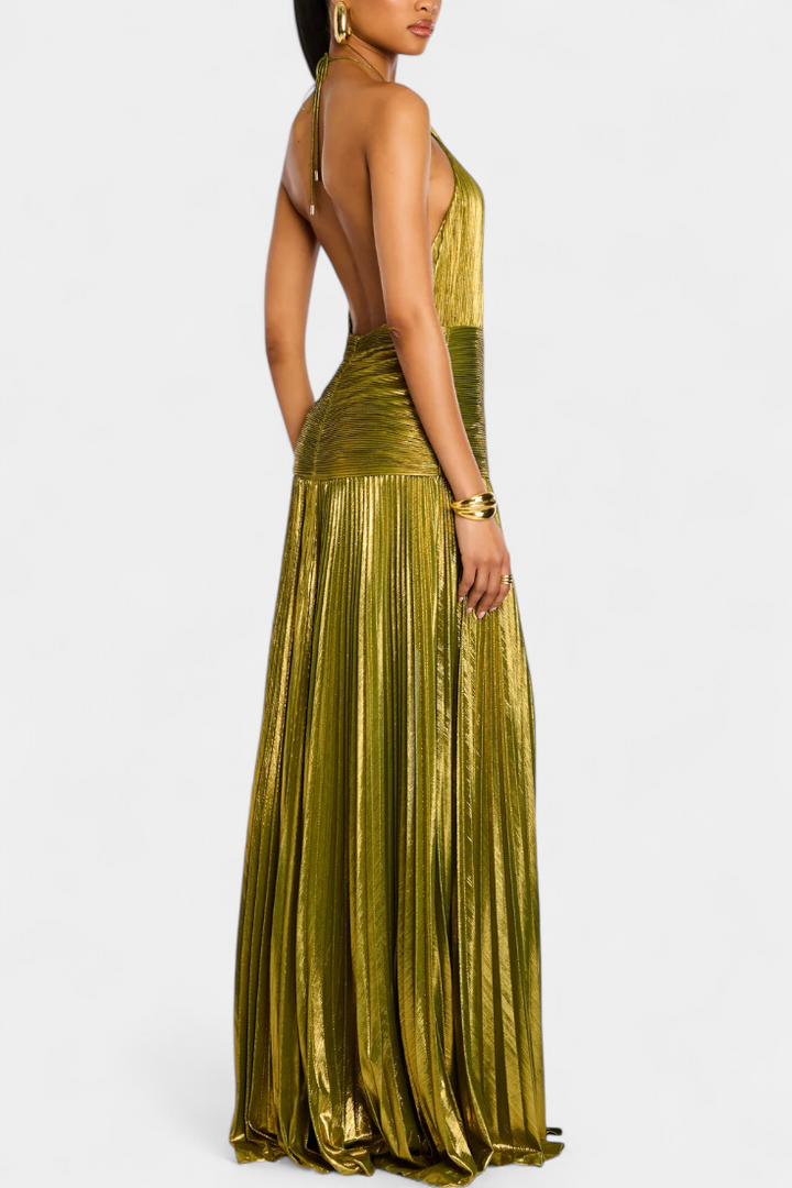 Emma - Robe Halter Ouverte dans le Dos Métallique