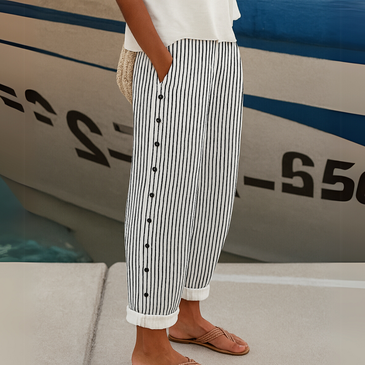 Caitlin | Pantalon Boutonné Rayé Chic