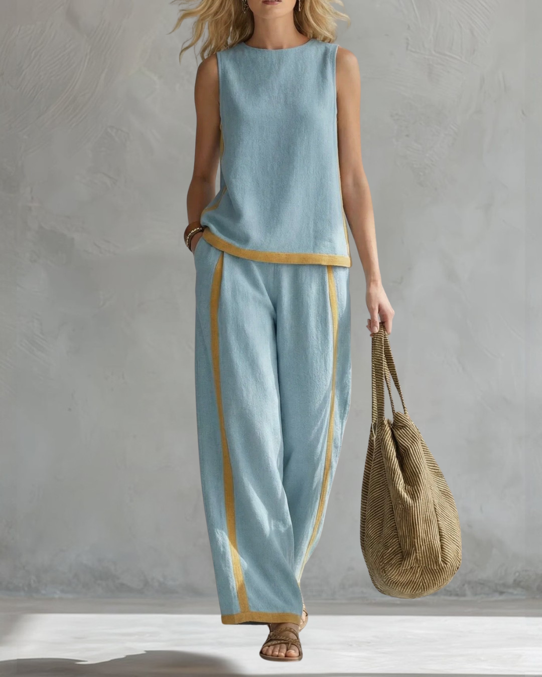 Ensemble de Deux Pièces Aurora en Lin Bleu Marine