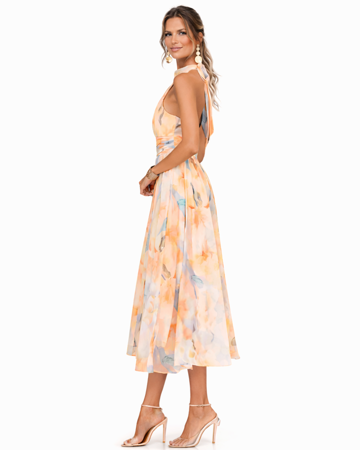 Aurora | Robe avec Col Halter et Imprimé Aquarelle