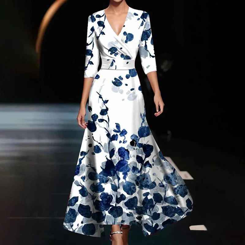 Zoe - Robe Maxi Florale Classique à Décolleté en V
