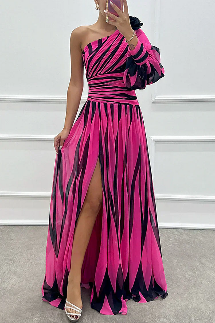 Shiloh - Robe Maxi Rayée Élégante à Une Épaule