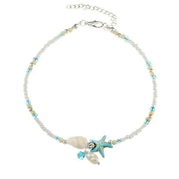 Bracelet de cheville étoile et coquillage avec pierres naturelles