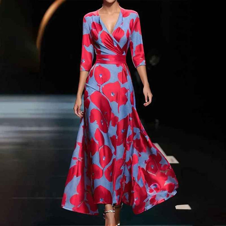 Zoe - Robe Maxi Florale Classique à Décolleté en V