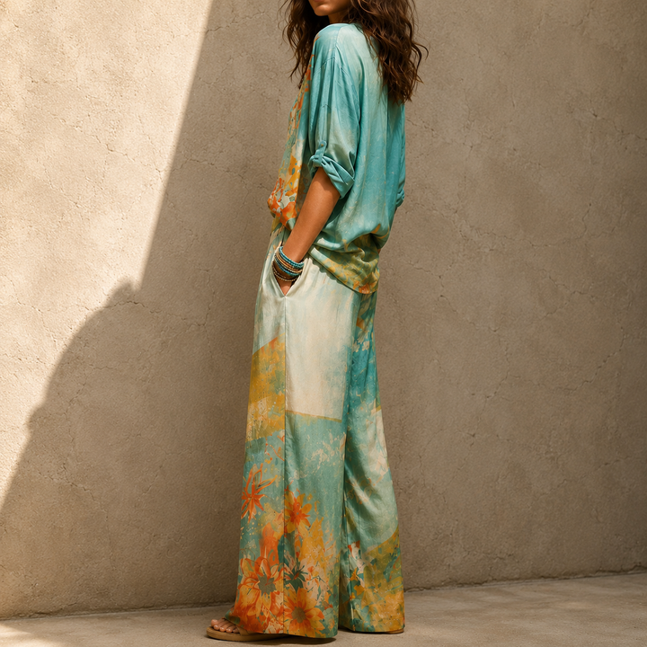 Chiara | Ensemble élégant à imprimé floral avec pantalon large