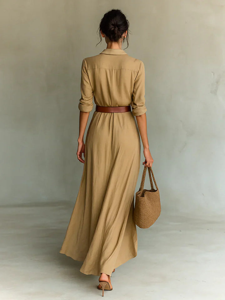 Camille™ | Robe maxi avec col et ceinture à la taille