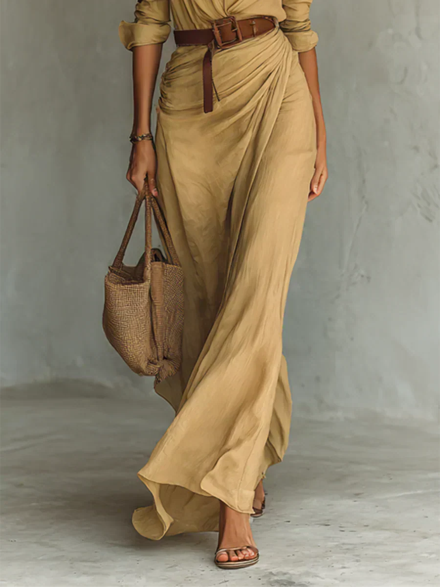 Camille™ | Robe maxi avec pinces et ceinture à la taille