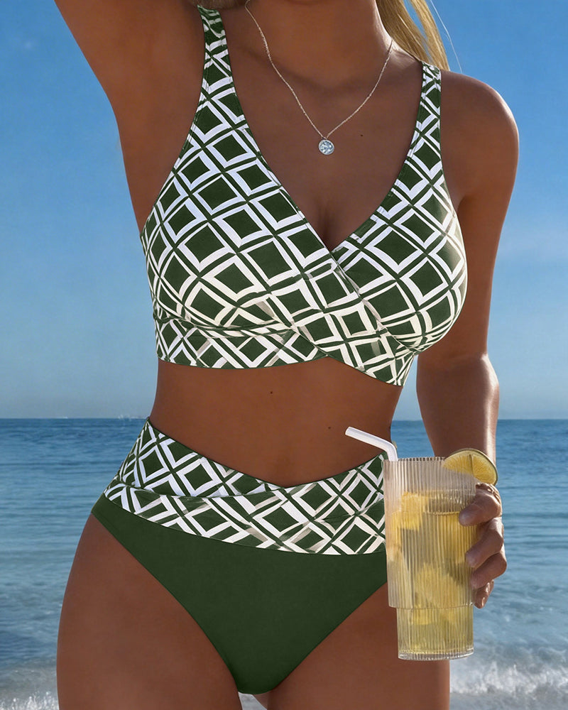 Maillot De Bain Deux Pièces Style Soutien-Gorge À Motif Diamant