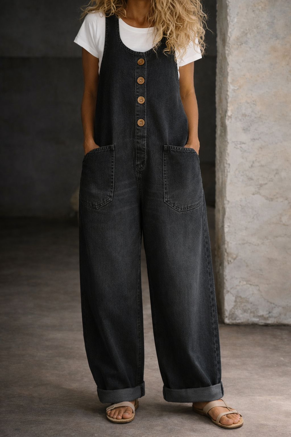 Bethany | Salopette en denim en coton vintage lavé
