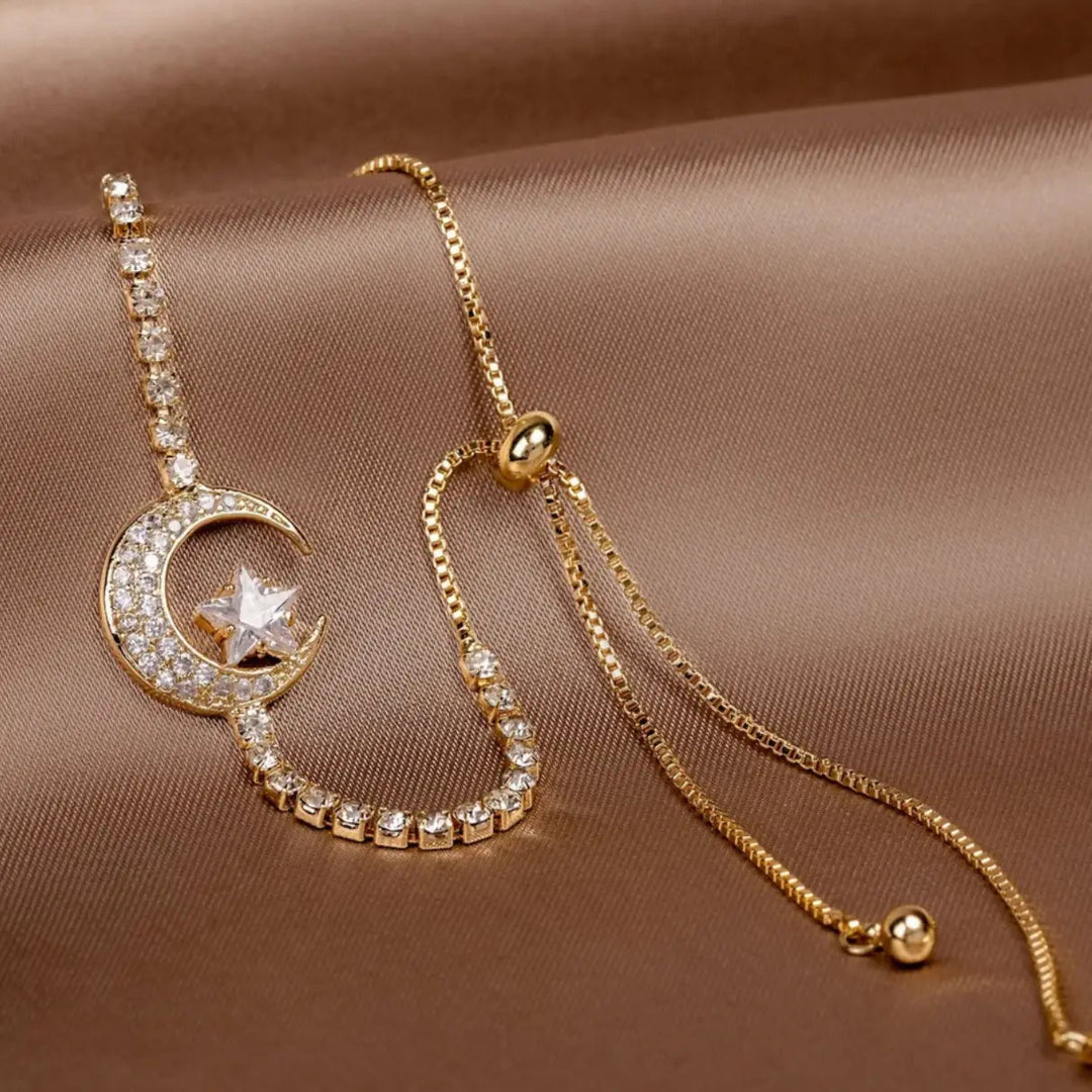 Bracelets Pendentifs Lune en Zircon et Or