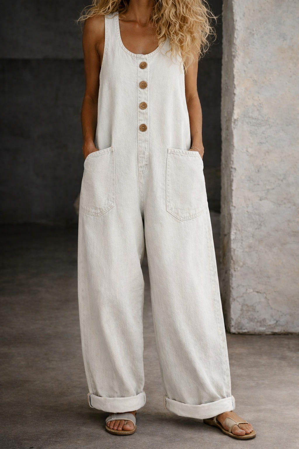 Saylor | Salopette en denim en coton vintage délavé