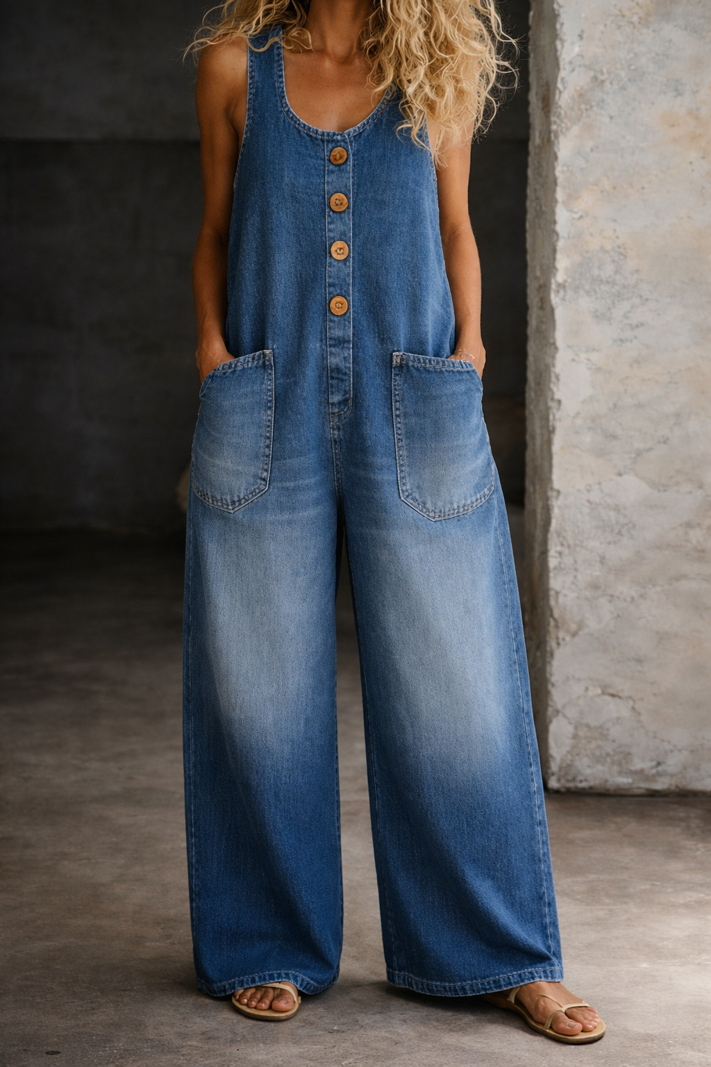 Saylor | Salopette en denim en coton vintage délavé