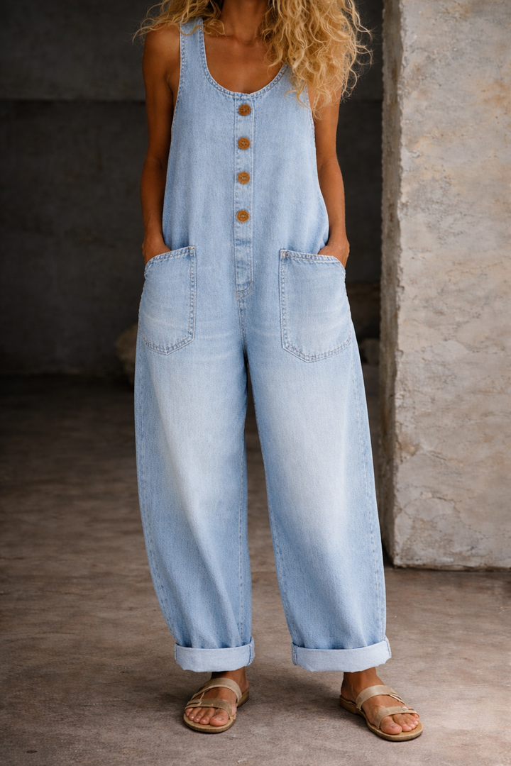 Sadie | Salopette en denim en coton vintage lavé