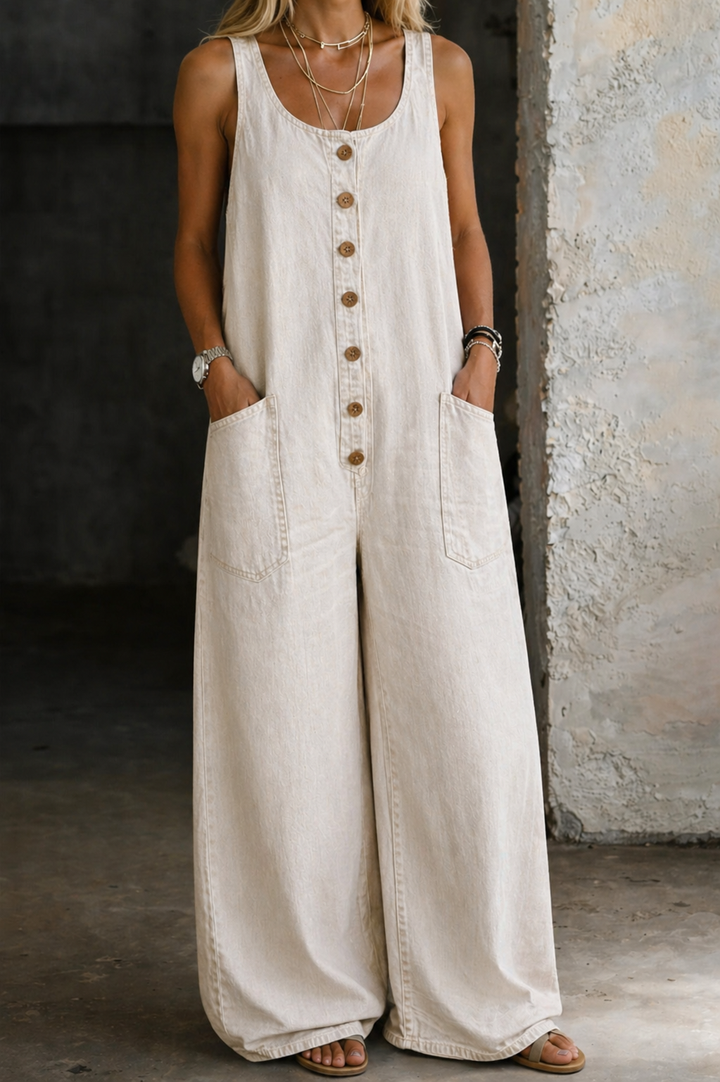Saylor | Salopette en denim en coton vintage délavé