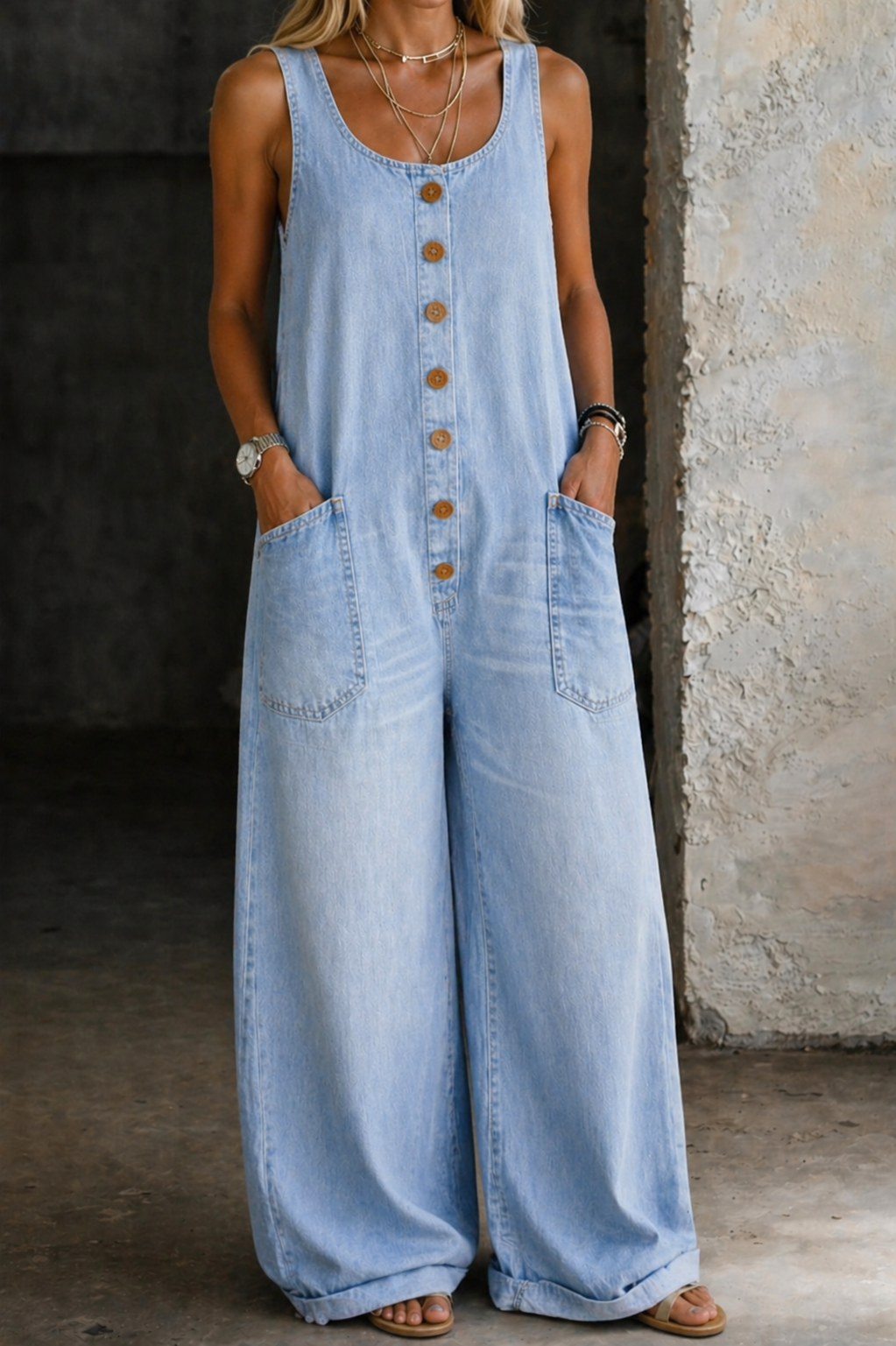 Saylor | Salopette en denim en coton vintage délavé