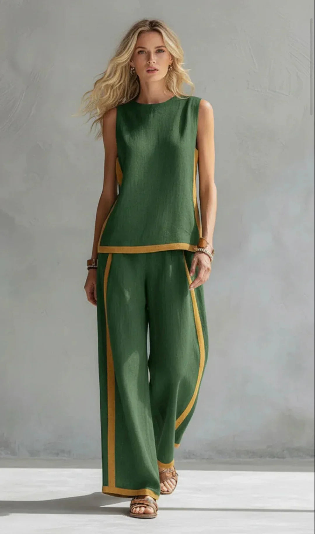 Ursula - Ensemble élégant et décontracté de gilet et pantalon avec finitions bicolores