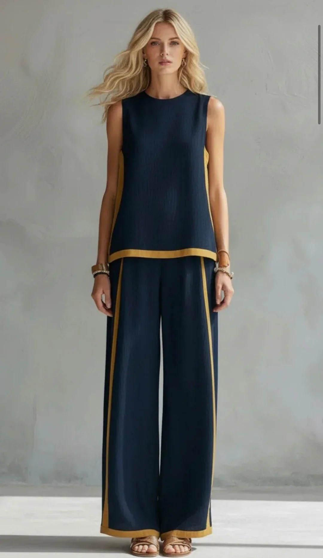 Ursula - Ensemble élégant et décontracté de gilet et pantalon avec finitions bicolores