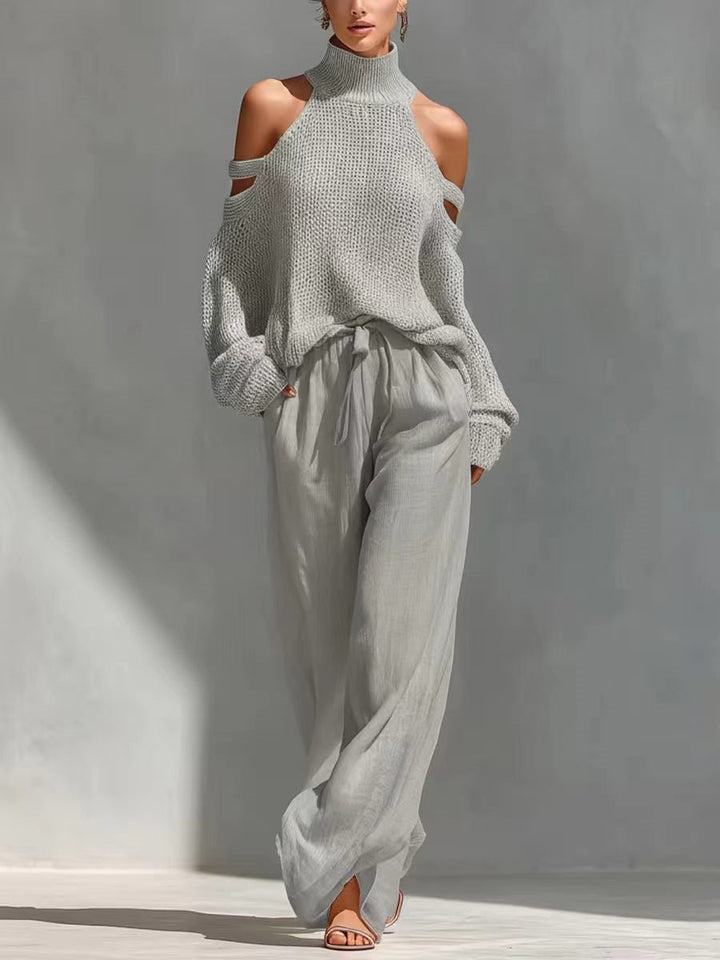 Ensemble en maille et lin à la mode