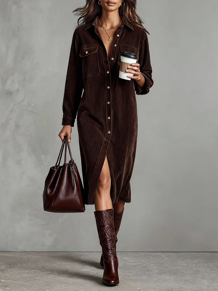 Robe à Poche Double en Velours Côtelé
