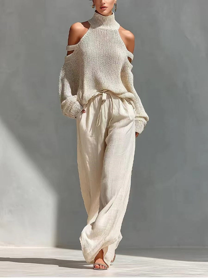 Ensemble en maille et lin à la mode