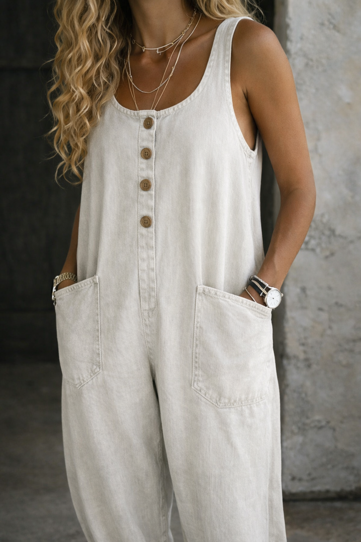 Saylor | Salopette en denim en coton vintage délavé