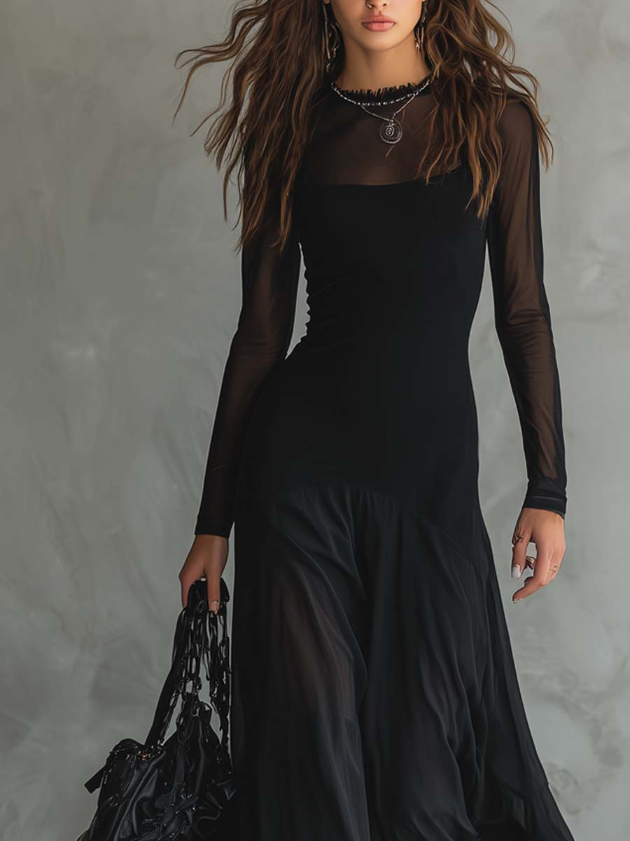 Neroa • Robe maxi à coupe ample en tulle noir