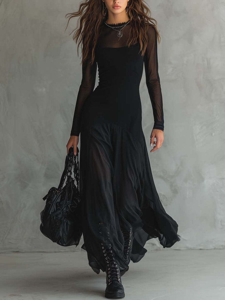 Neroa • Robe maxi à coupe ample en tulle noir