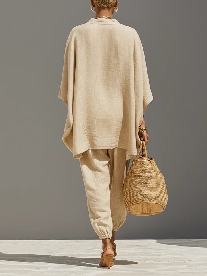 Ensemble Top Minimaliste Asymétrique en Kaki Clair et Pantalons Jogger