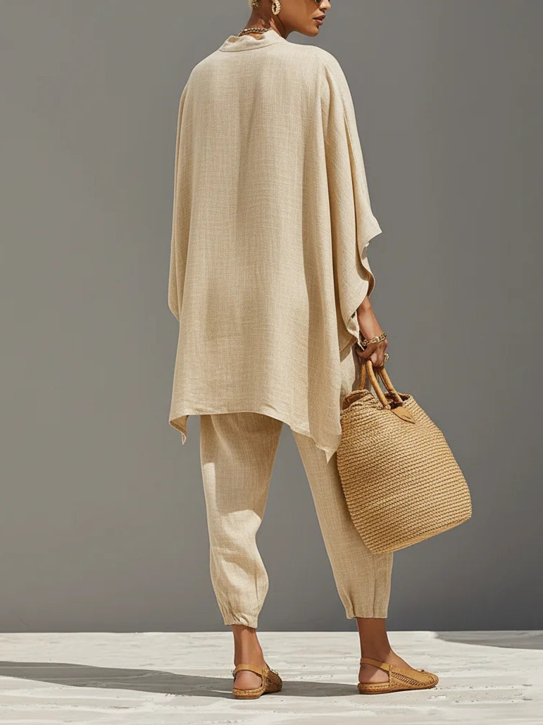 Ensemble Top Minimaliste Asymétrique en Kaki Clair et Pantalons Jogger