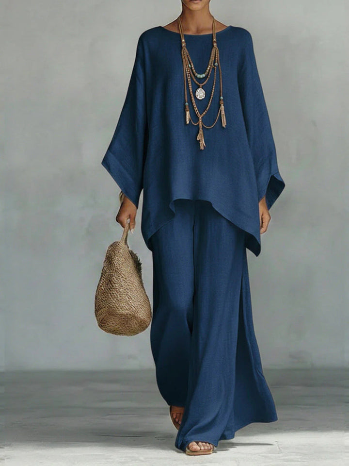 Beatrice - Ensemble de Haut et Pantalons Flowy en Mélange de Lin Minimaliste