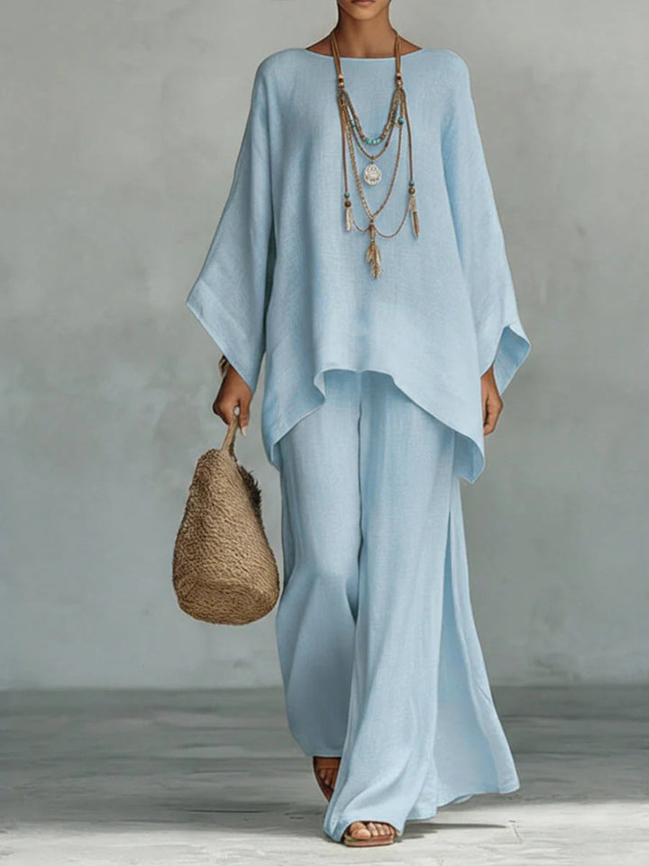Beatrice - Ensemble de Haut et Pantalons Flowy en Mélange de Lin Minimaliste