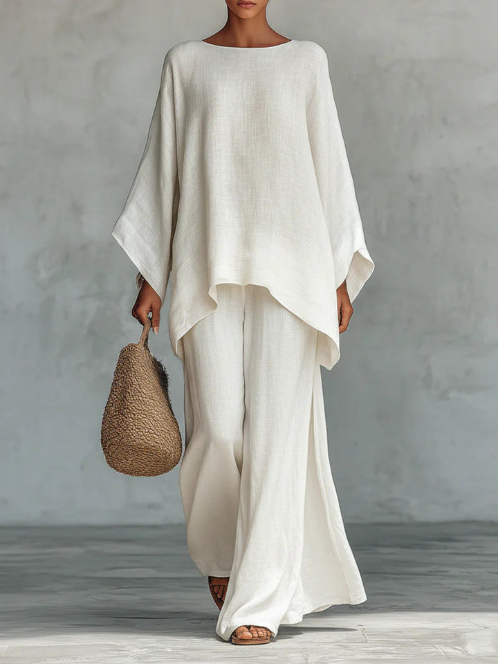 Beatrice - Ensemble de Haut et Pantalons Flowy en Mélange de Lin Minimaliste