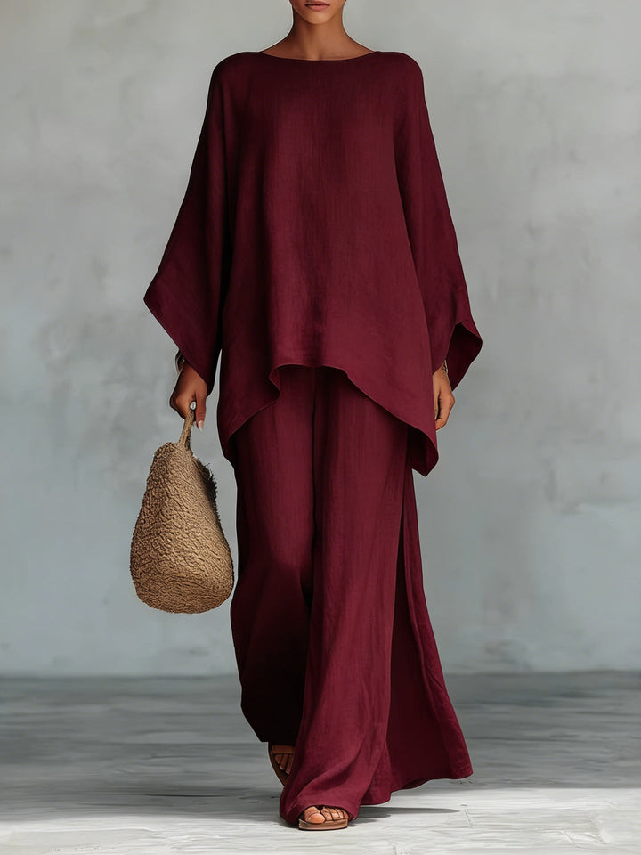 Beatrice - Ensemble de Haut et Pantalons Flowy en Mélange de Lin Minimaliste