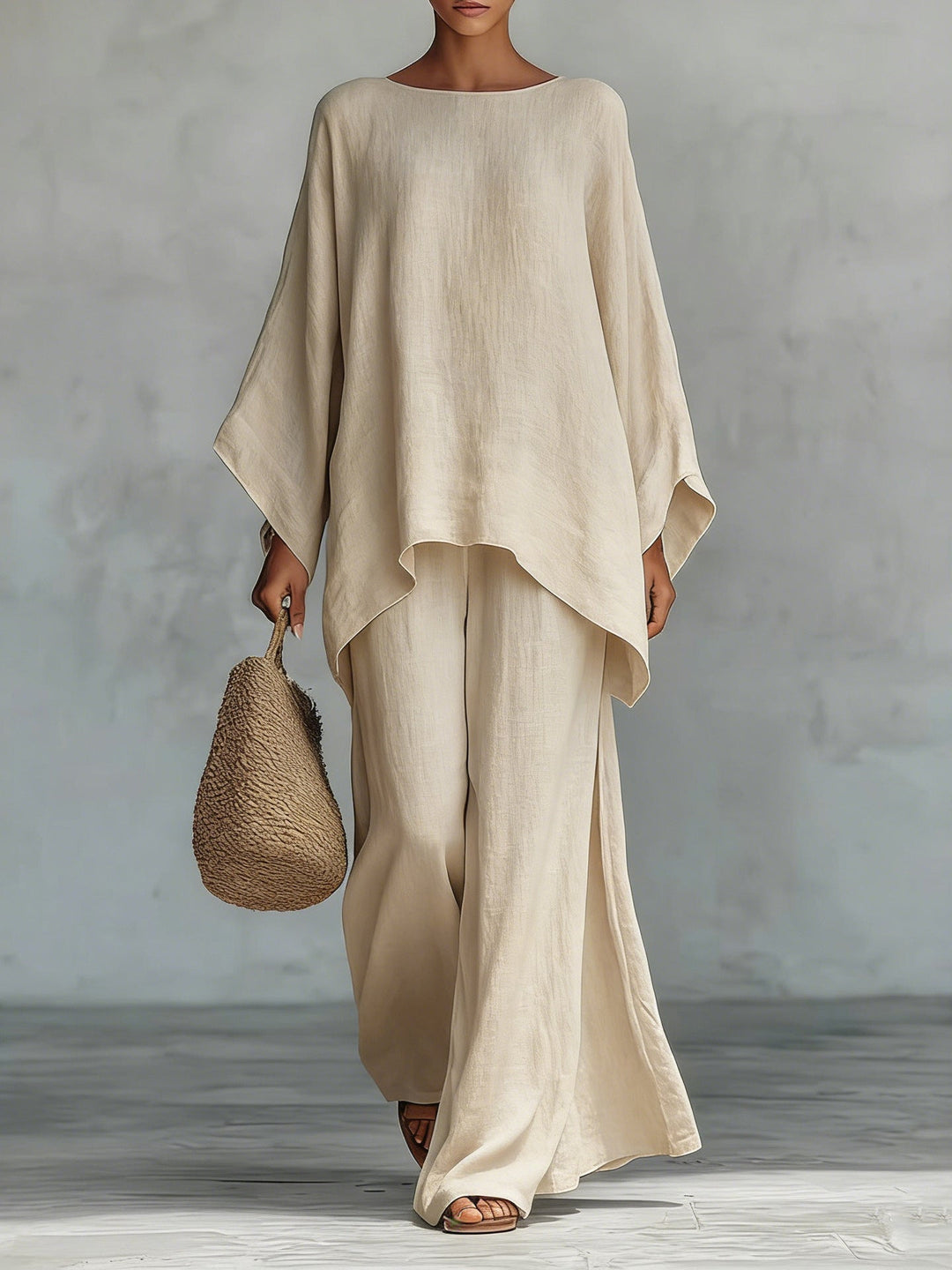 Beatrice - Ensemble de Haut et Pantalons Flowy en Mélange de Lin Minimaliste