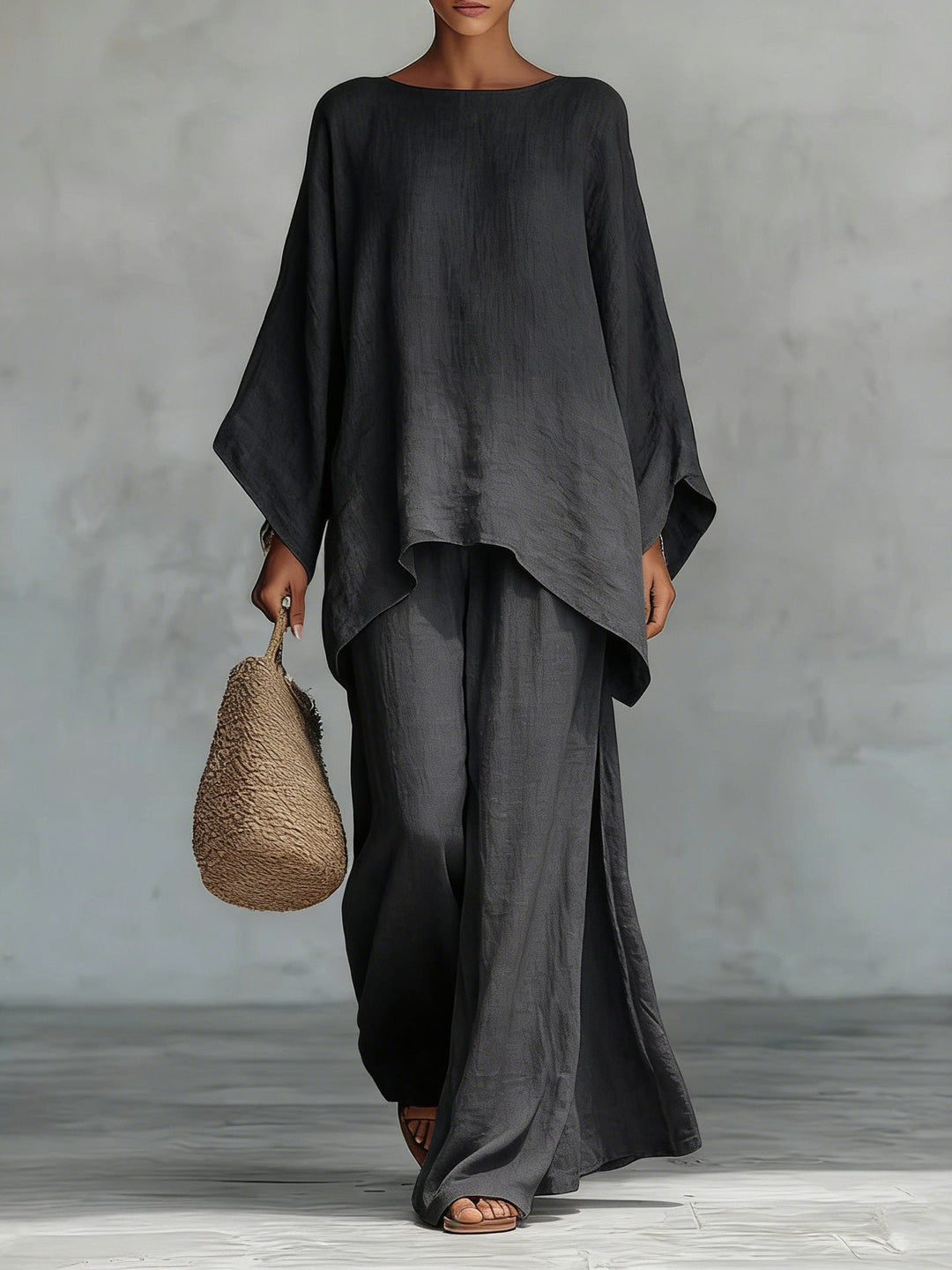 Beatrice - Ensemble de Haut et Pantalons Flowy en Mélange de Lin Minimaliste