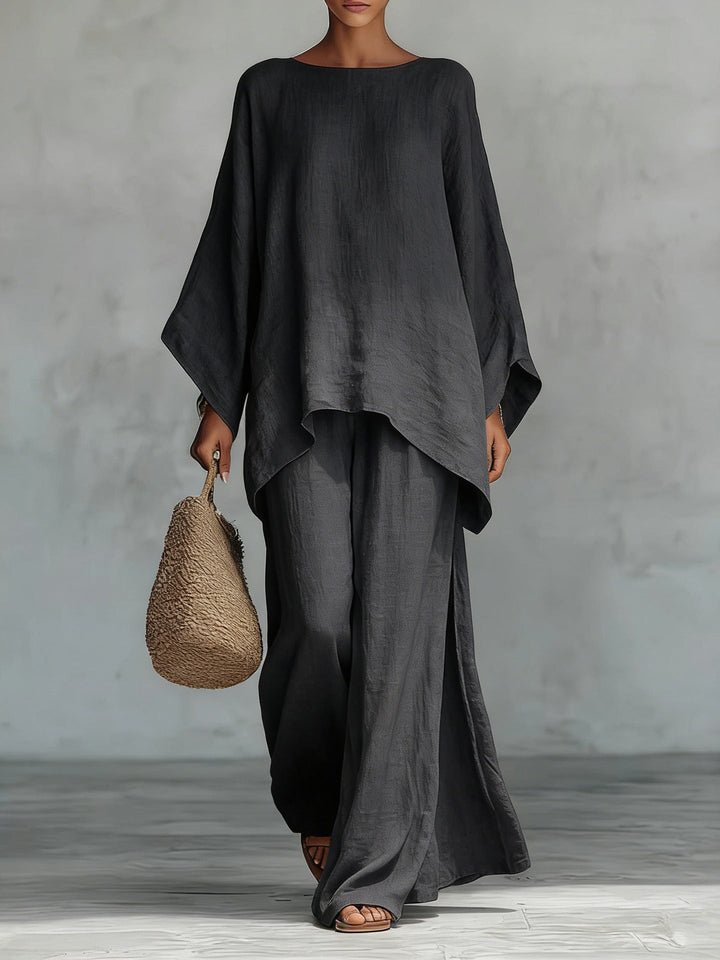 Beatrice - Ensemble de Haut et Pantalons Flowy en Mélange de Lin Minimaliste