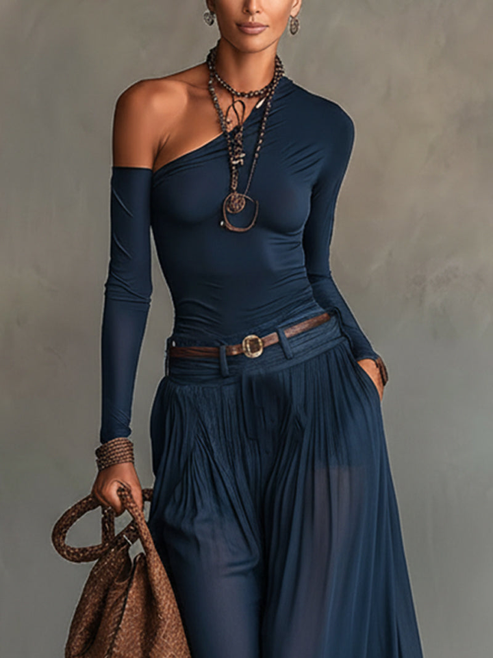 Ensemble Top à Une Épaule et Jupe en Tulle