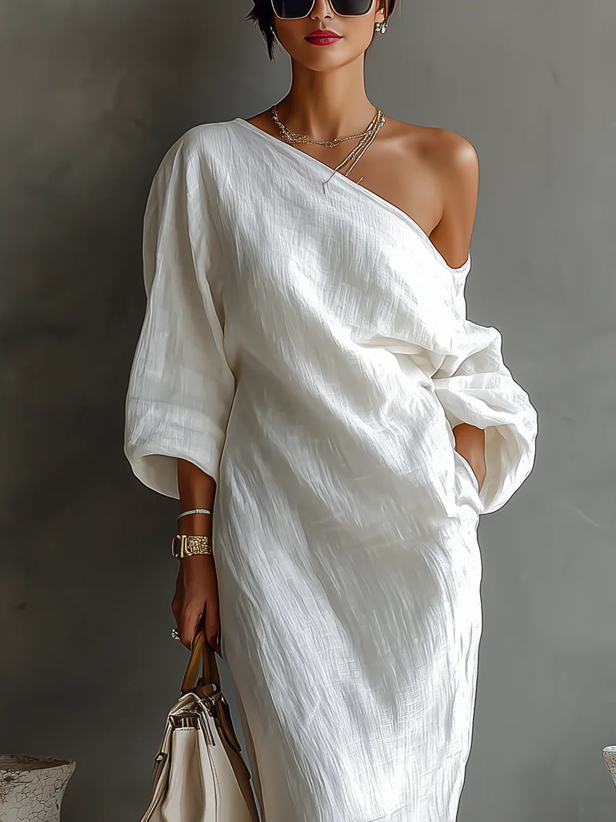 Elise™ | Robe maxi élégante à épaule unique en blanc