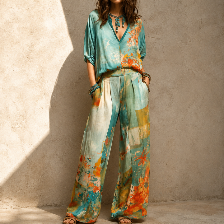 Chiara | Ensemble élégant à imprimé floral avec pantalon large