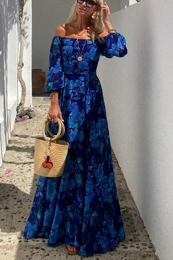 Francesca - Robe longue avec imprimé floral et manches dénudées