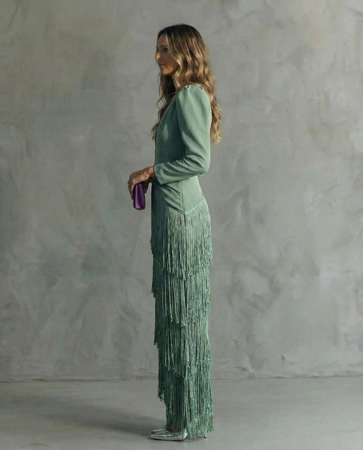 Clara™ | Robe midi élégante avec manches à franges