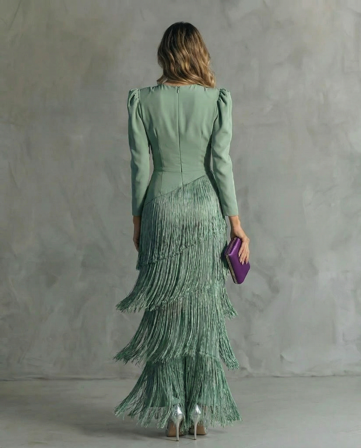 Clara™ | Robe midi élégante avec manches à franges