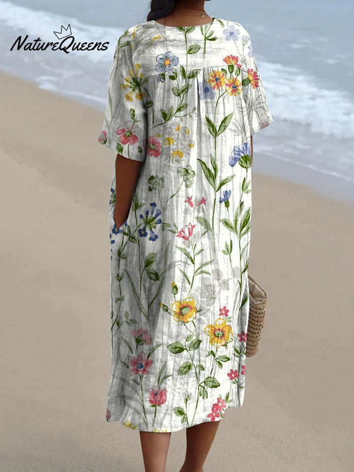 Robe fluide décontractée florale vintage pour femmes