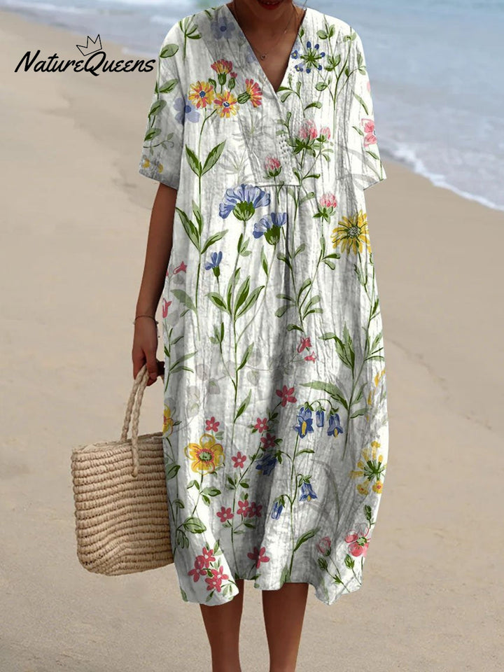 Robe fluide décontractée florale vintage pour femmes